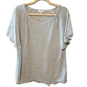 Joie Womens oversized 100% Linen green white striped tee‎ size XS Short sleeve